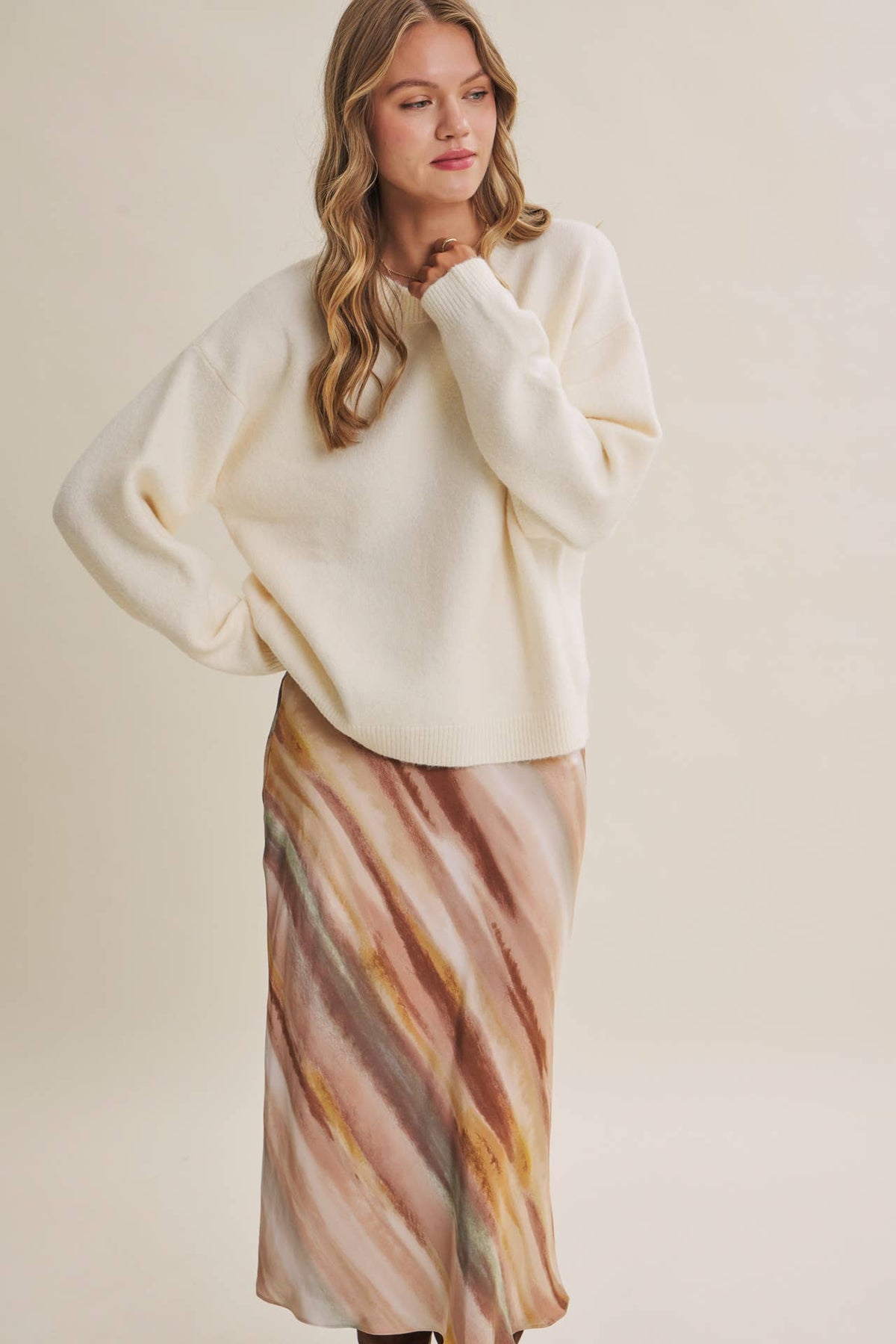 Fall Watercolor Abstract Satin Bias Midi Skirt