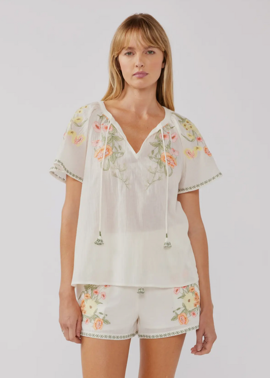 Island Time Embroidered Cotton Top & Shorts Set
