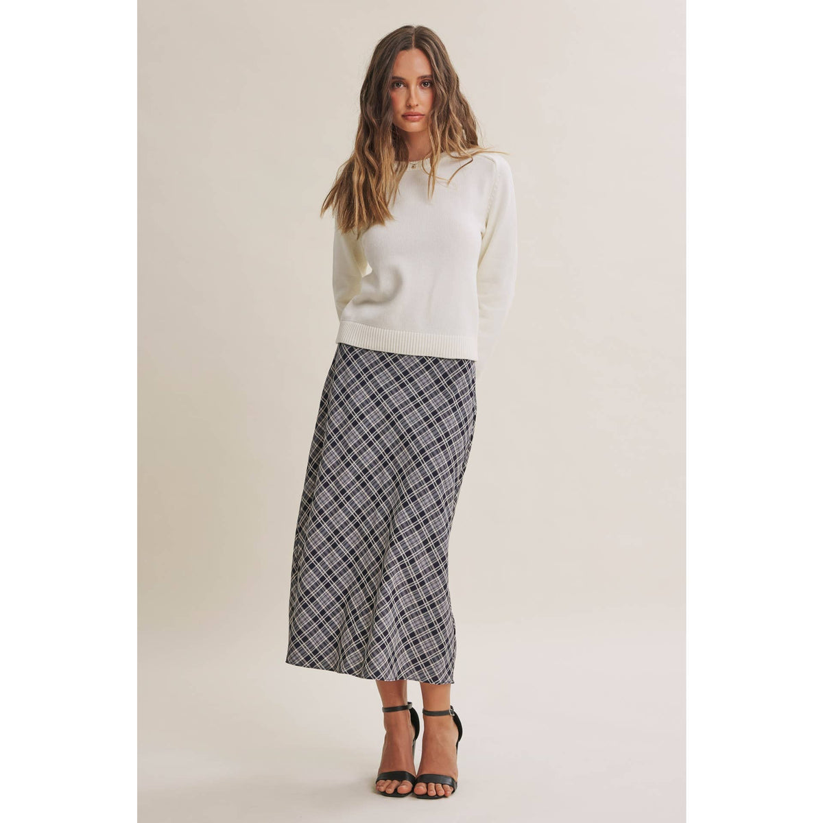 EASY MOVEMENT CLASSIC PLAID BIAS CUT MIDI SKIRT