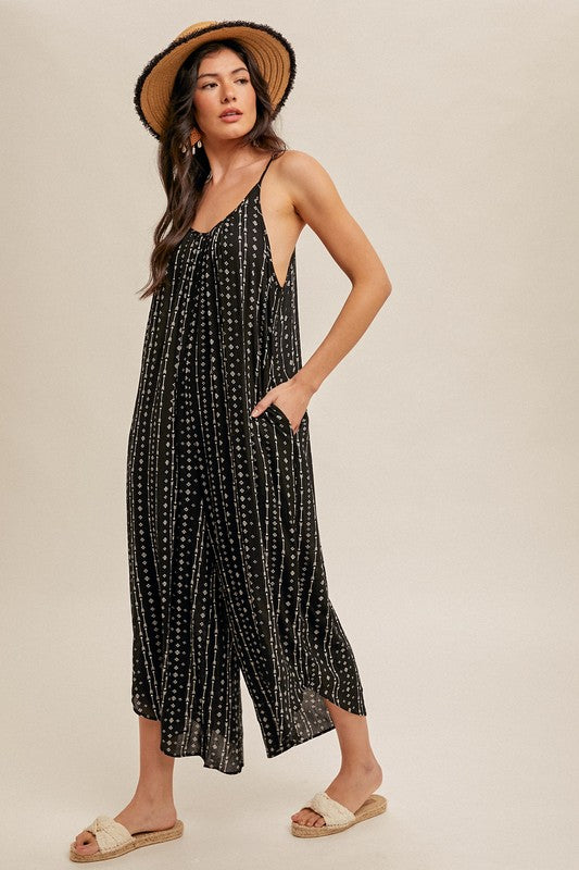 Black Tribal Stripe Jumpsuit