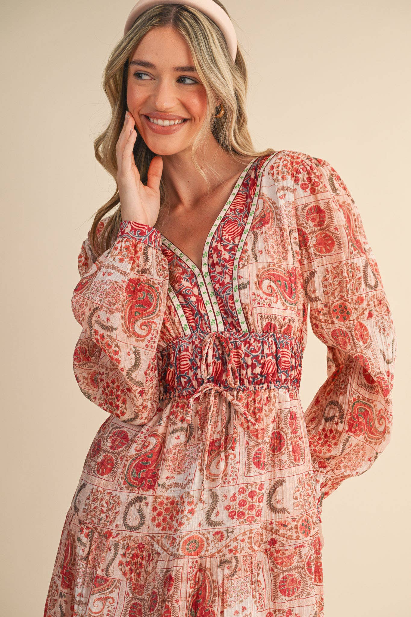 MIXED PAISLEY PRINT MIDI DRESS MDR4448