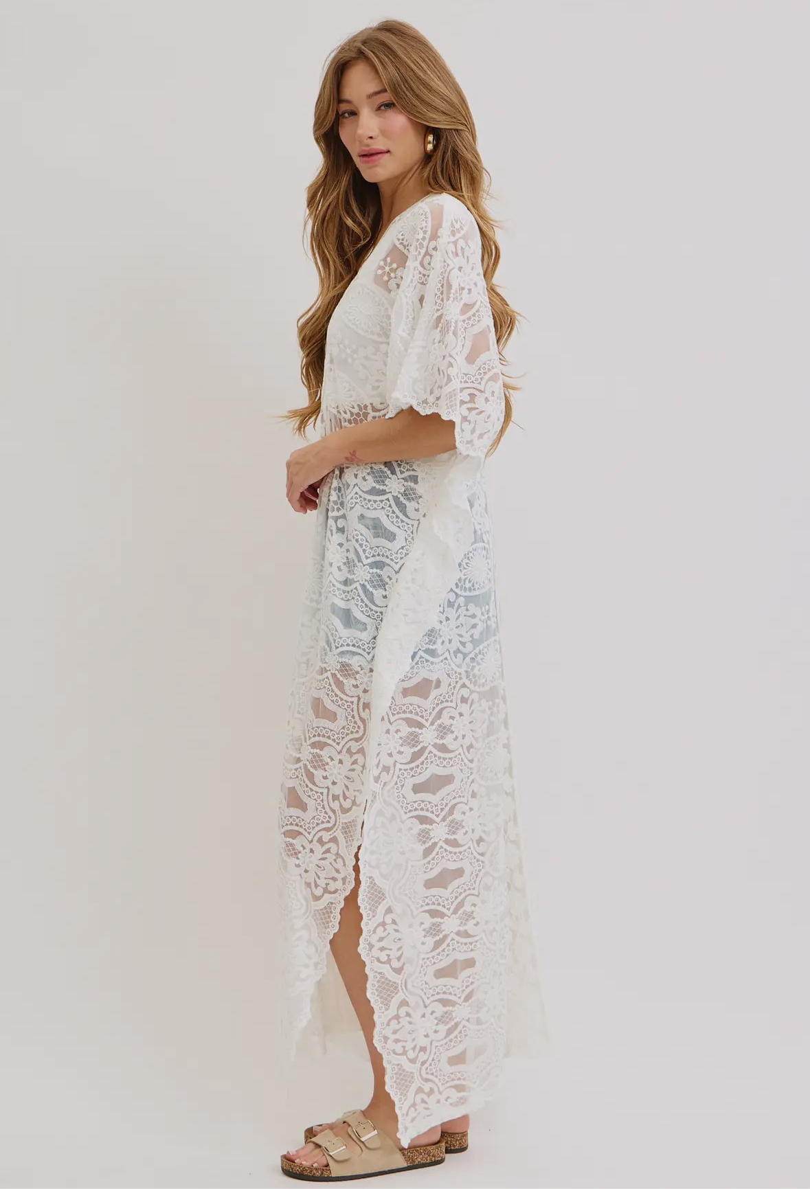 White Lace Caftan Dress or Coverup