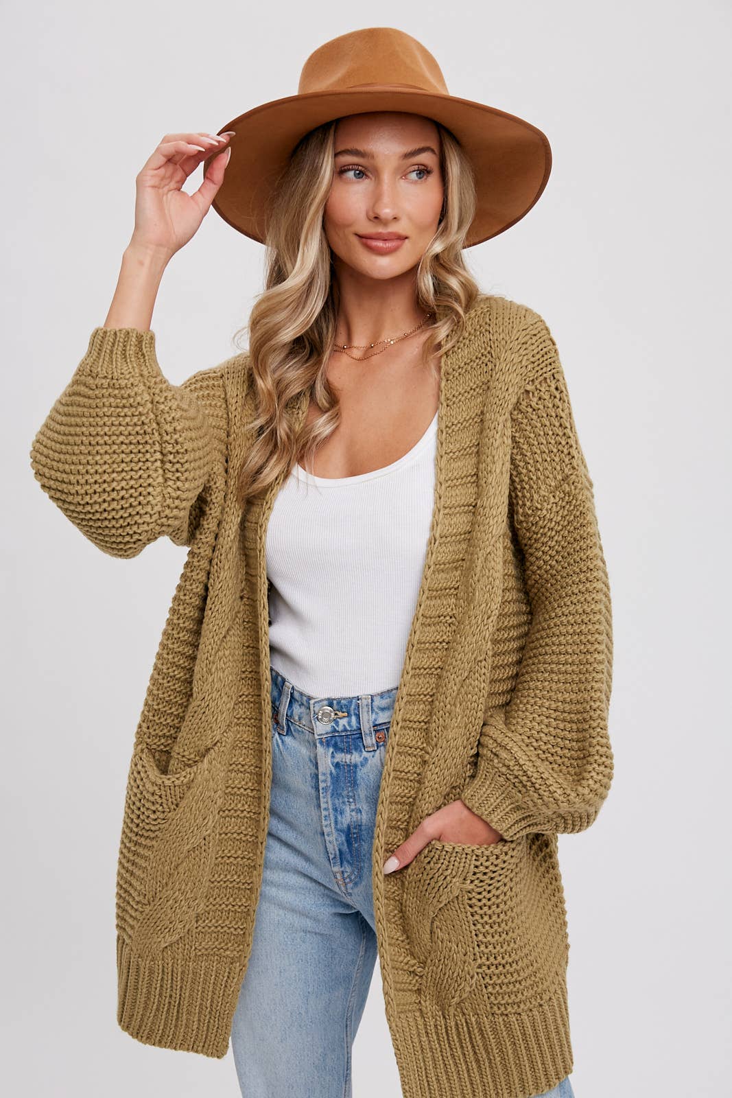 Ivory Chunky Cable Lantern Sleeve Cardigan