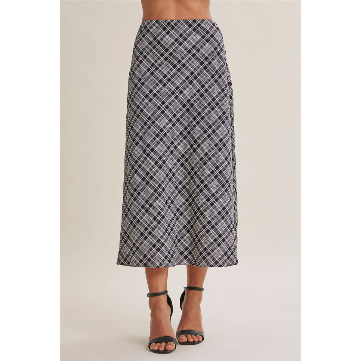 EASY MOVEMENT CLASSIC PLAID BIAS CUT MIDI SKIRT