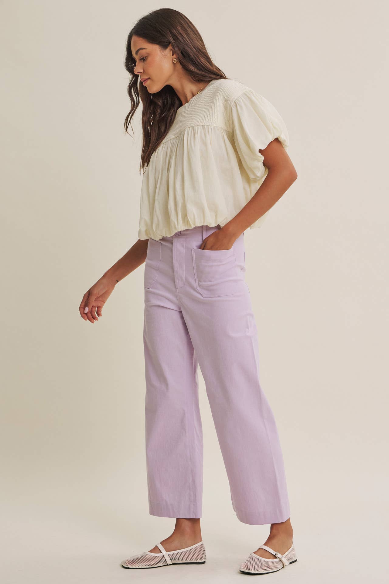 SEASONLESS STRETCHY COTTON LINEN ANKLE PANTS WITH POCKETS