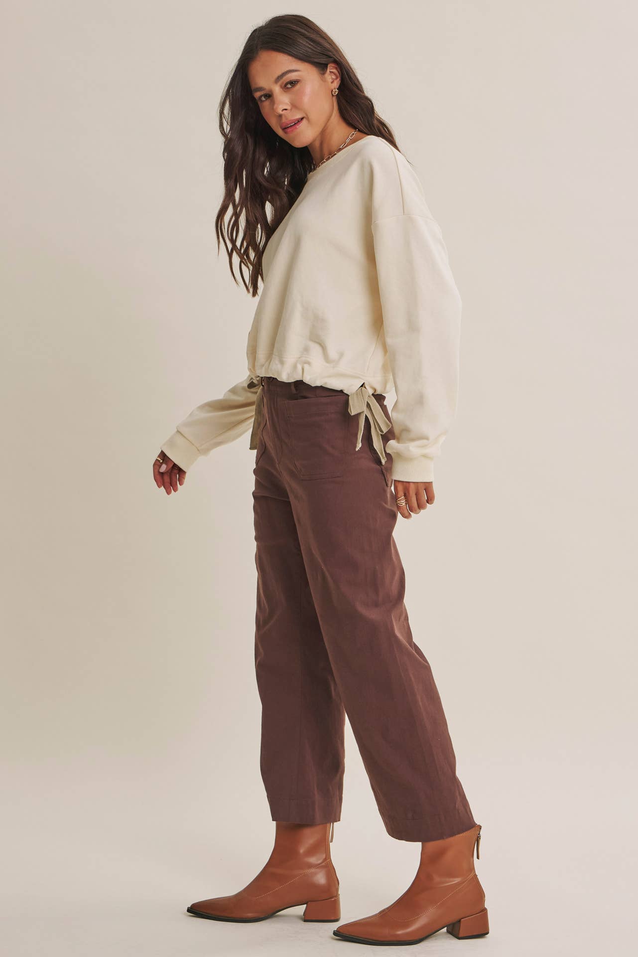 SEASONLESS STRETCHY COTTON LINEN ANKLE PANTS WITH POCKETS