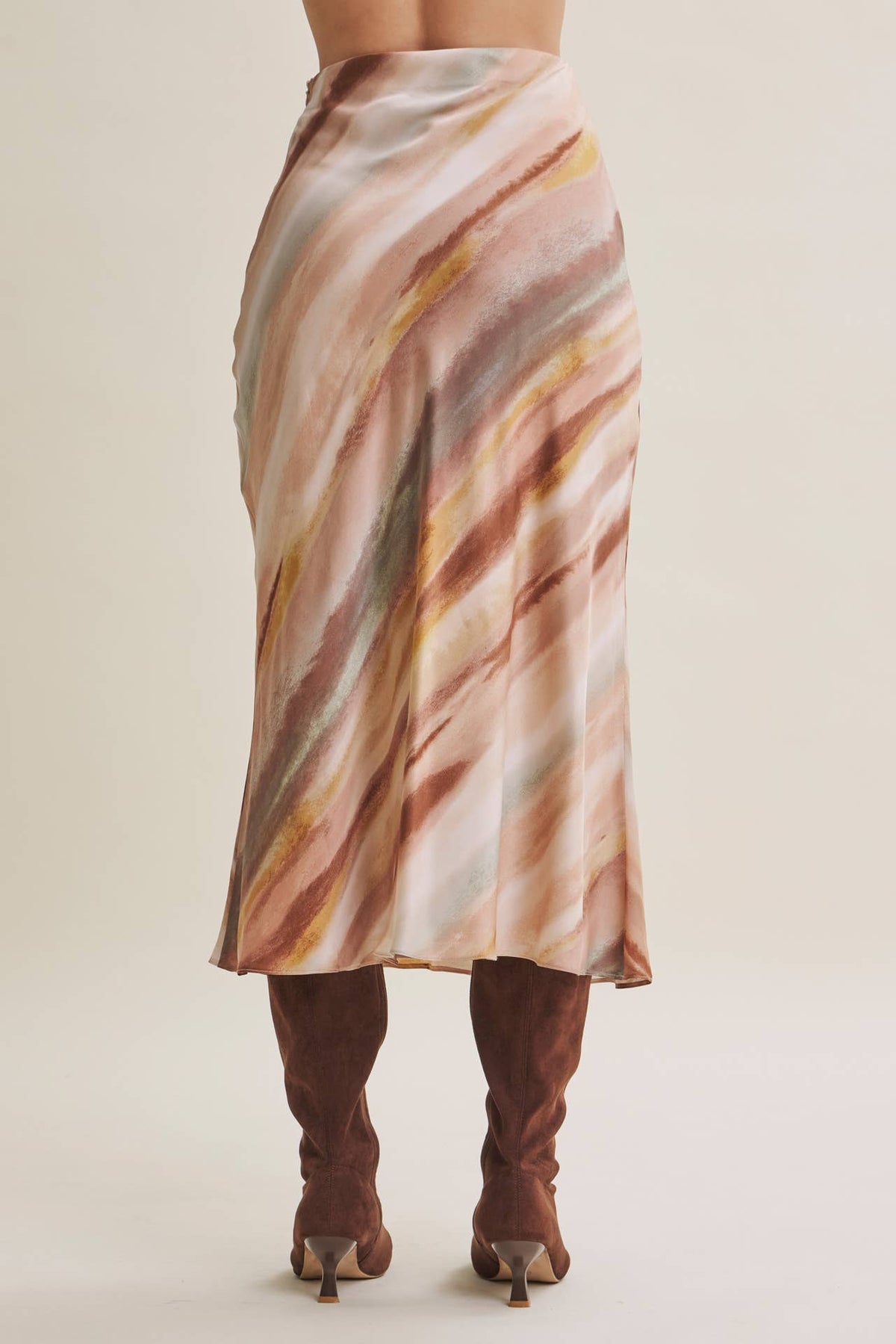 Fall Watercolor Abstract Satin Bias Midi Skirt