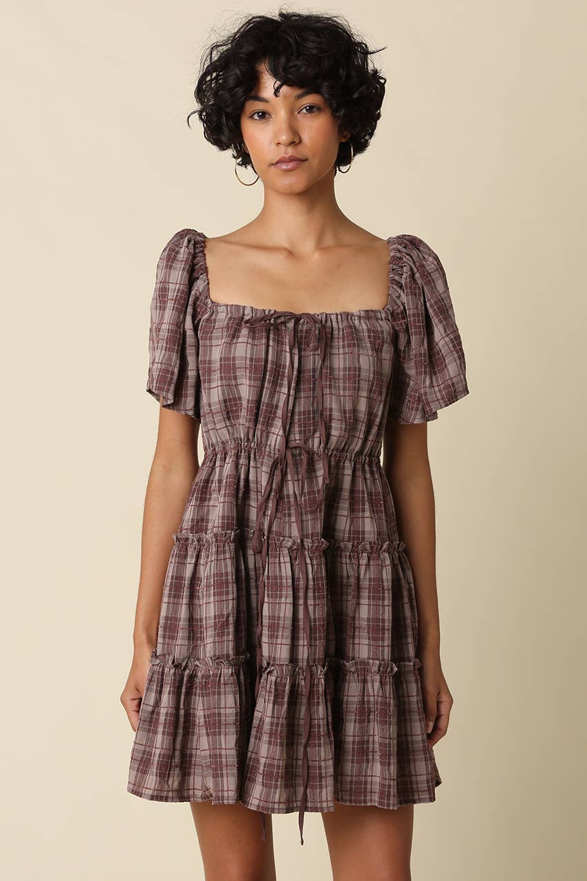 Ruby Plaid Tiered Mini Dress
