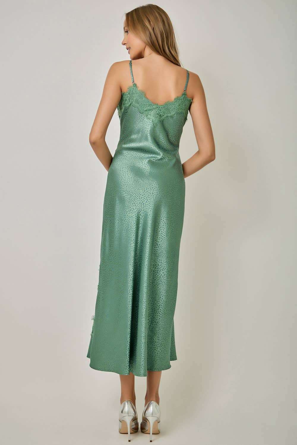 71390 Satin Leopard Textured Slip Dress
