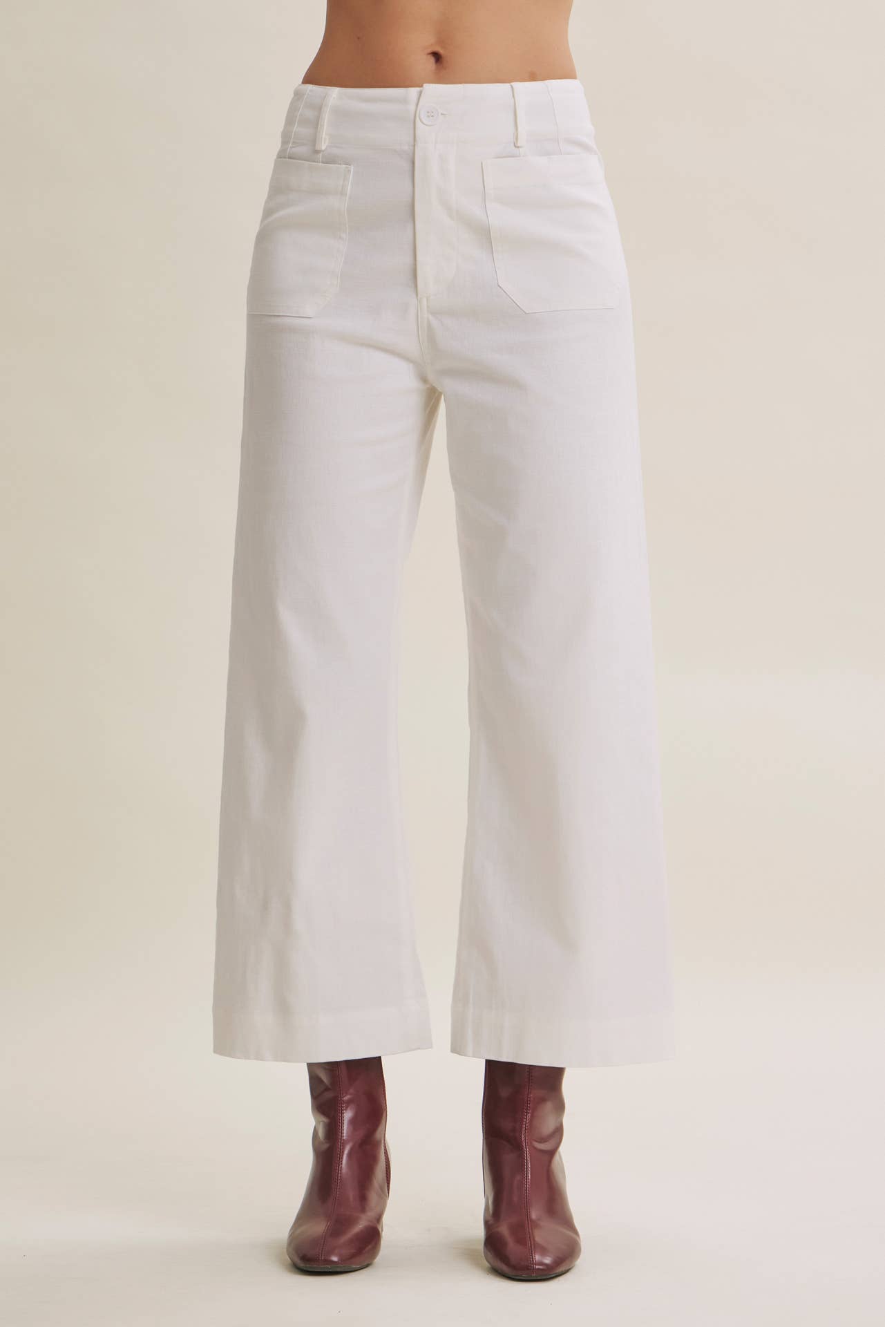 SEASONLESS STRETCHY COTTON LINEN ANKLE PANTS WITH POCKETS