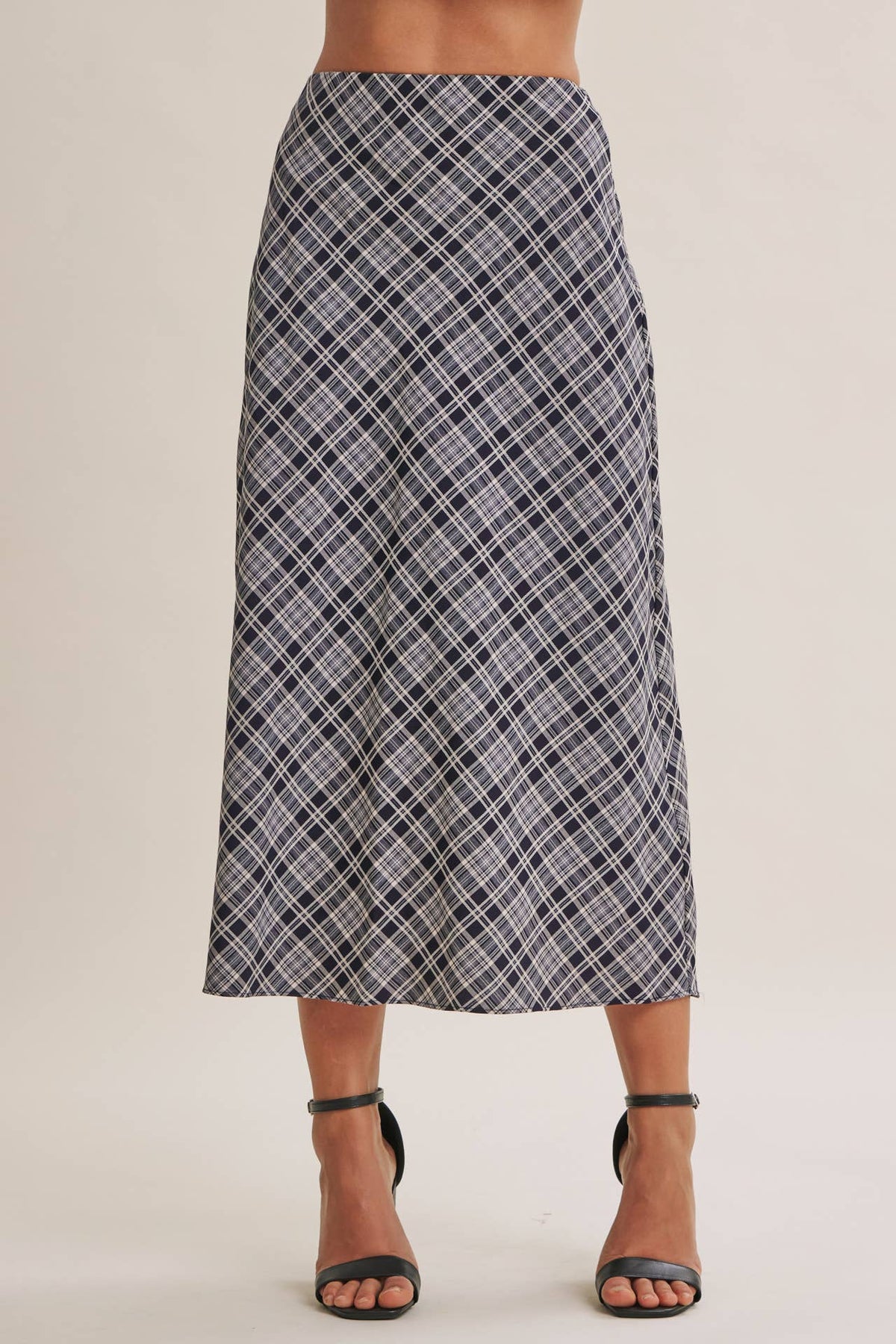 EASY MOVEMENT CLASSIC PLAID BIAS CUT MIDI SKIRT