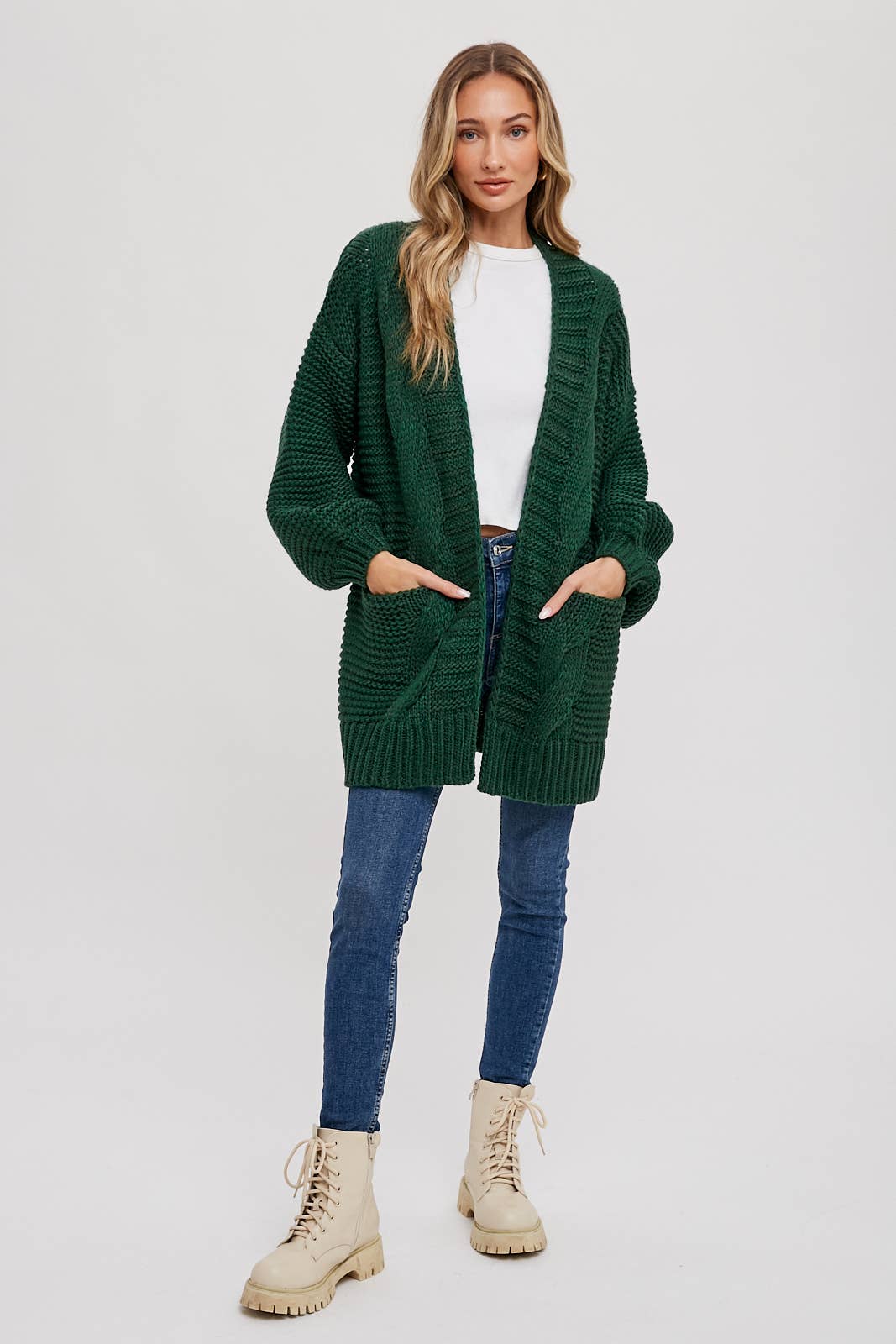 Ivory Chunky Cable Lantern Sleeve Cardigan