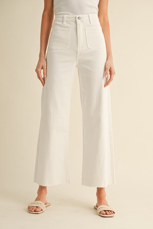 White Cropped Stretch Patch Pocket Pants