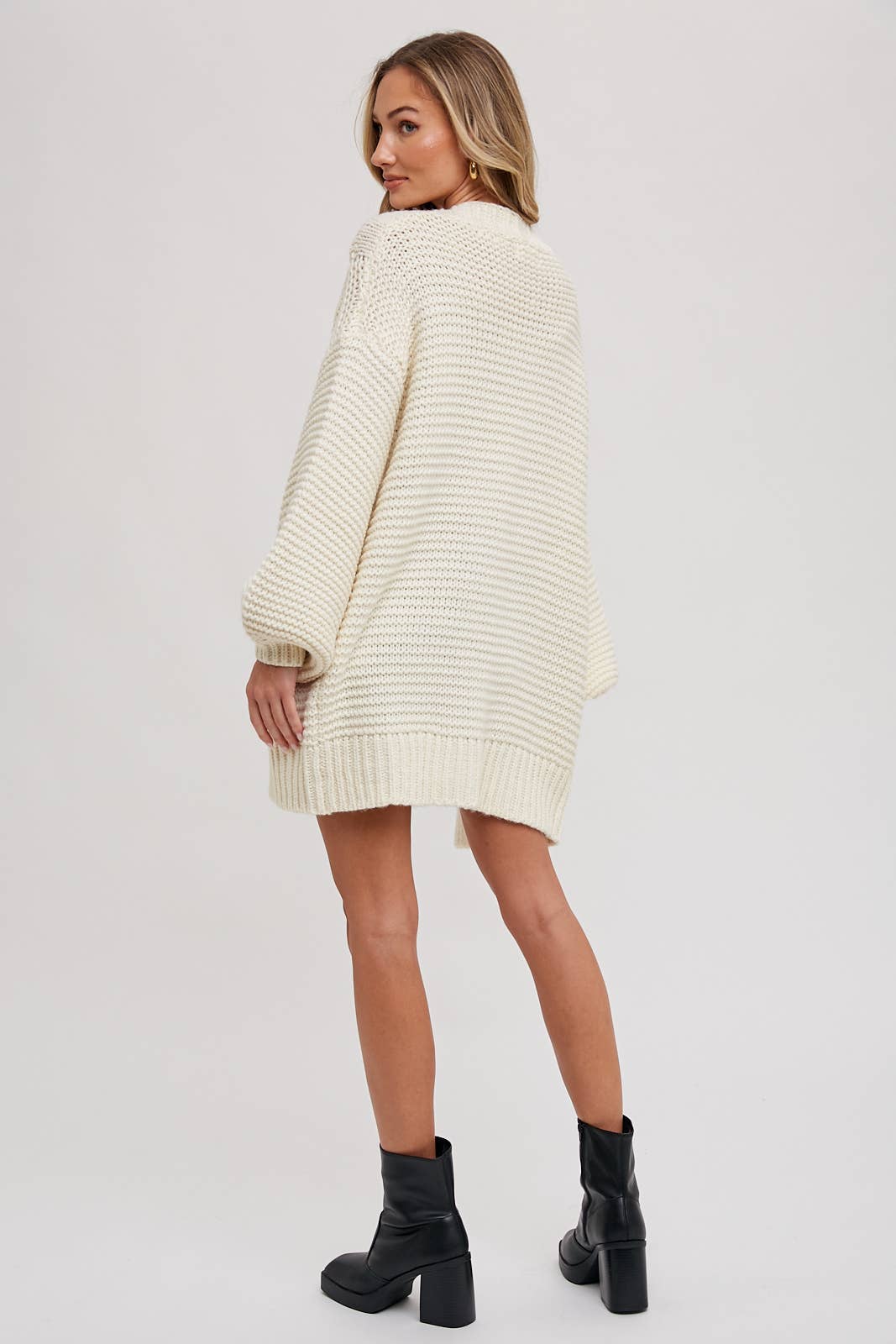 Ivory Chunky Cable Lantern Sleeve Cardigan