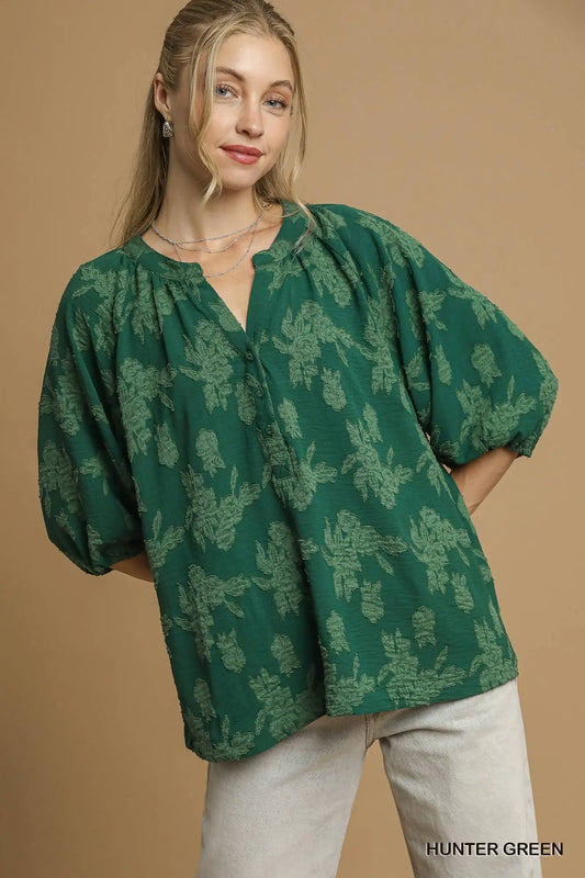 Ivy Green Floral Burnout Top