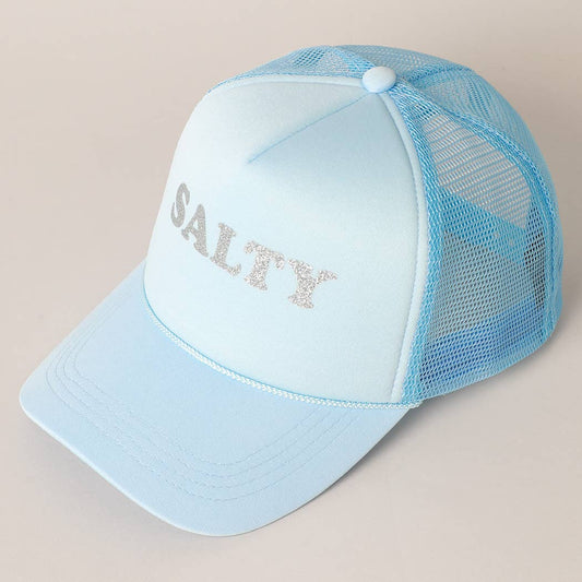Glitter SALTY Printed Foam Trucker Hat: BLUE / ONE SIZE