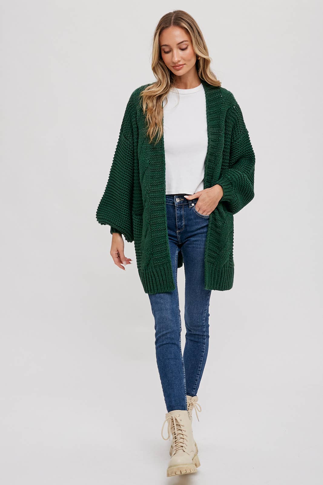 Ivory Chunky Cable Lantern Sleeve Cardigan