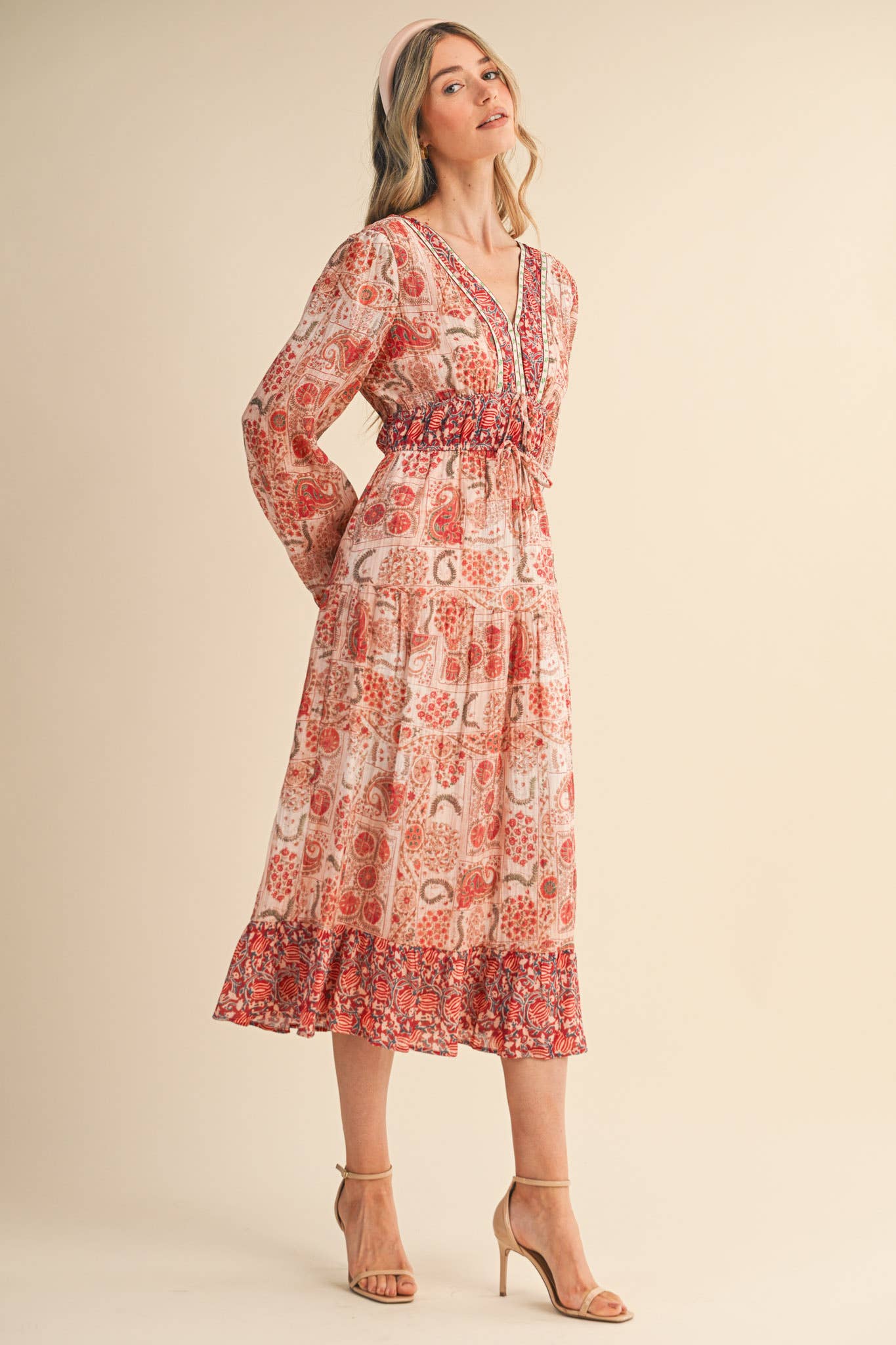MIXED PAISLEY PRINT MIDI DRESS MDR4448