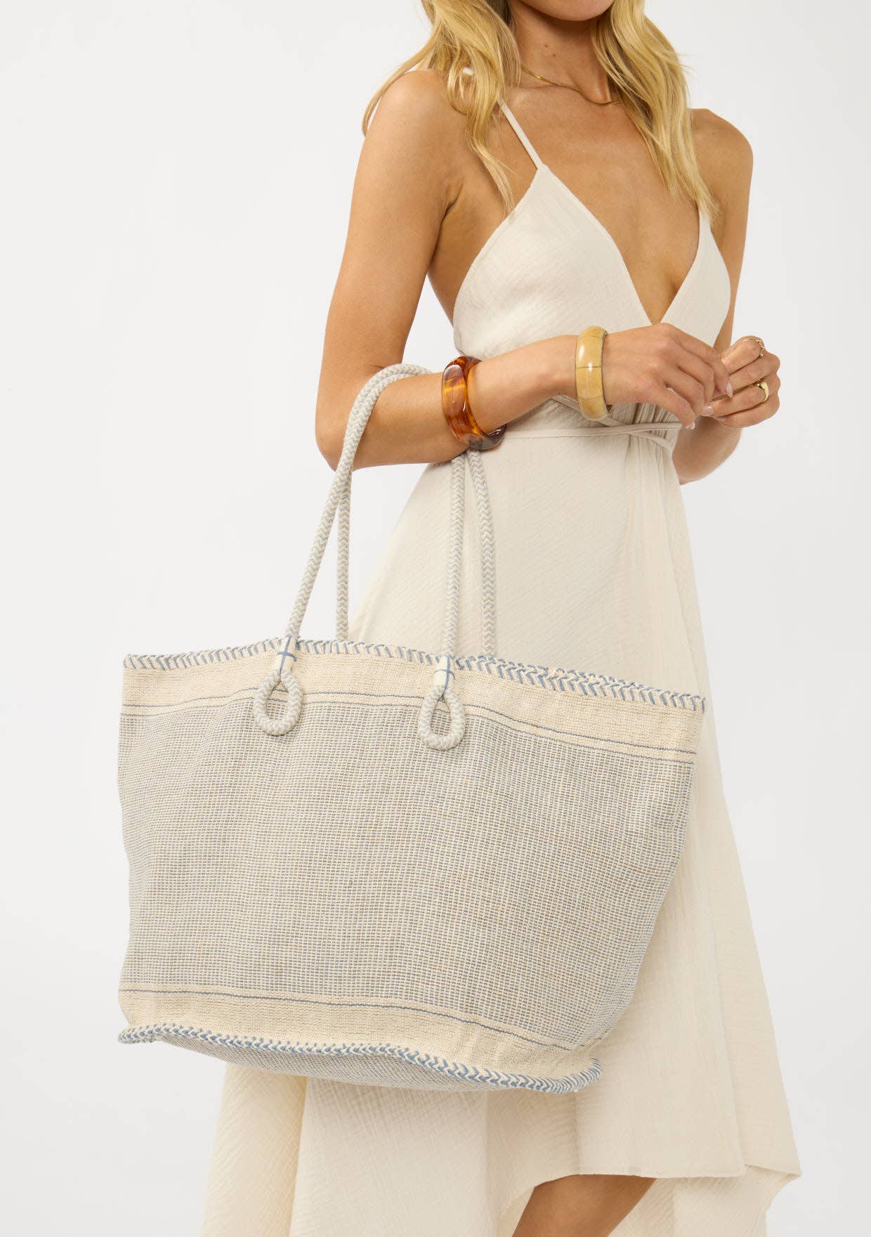 Large Woven Cotton Zip-Up Tote Bag