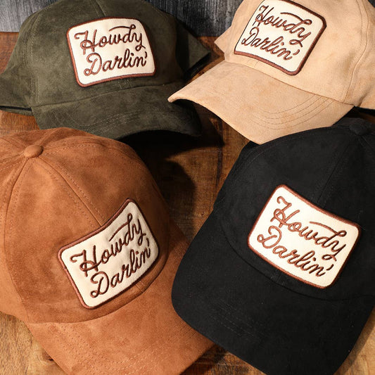 Howdy Darlin Patch Suede Baseball Cap: BLACK / ONESIZE
