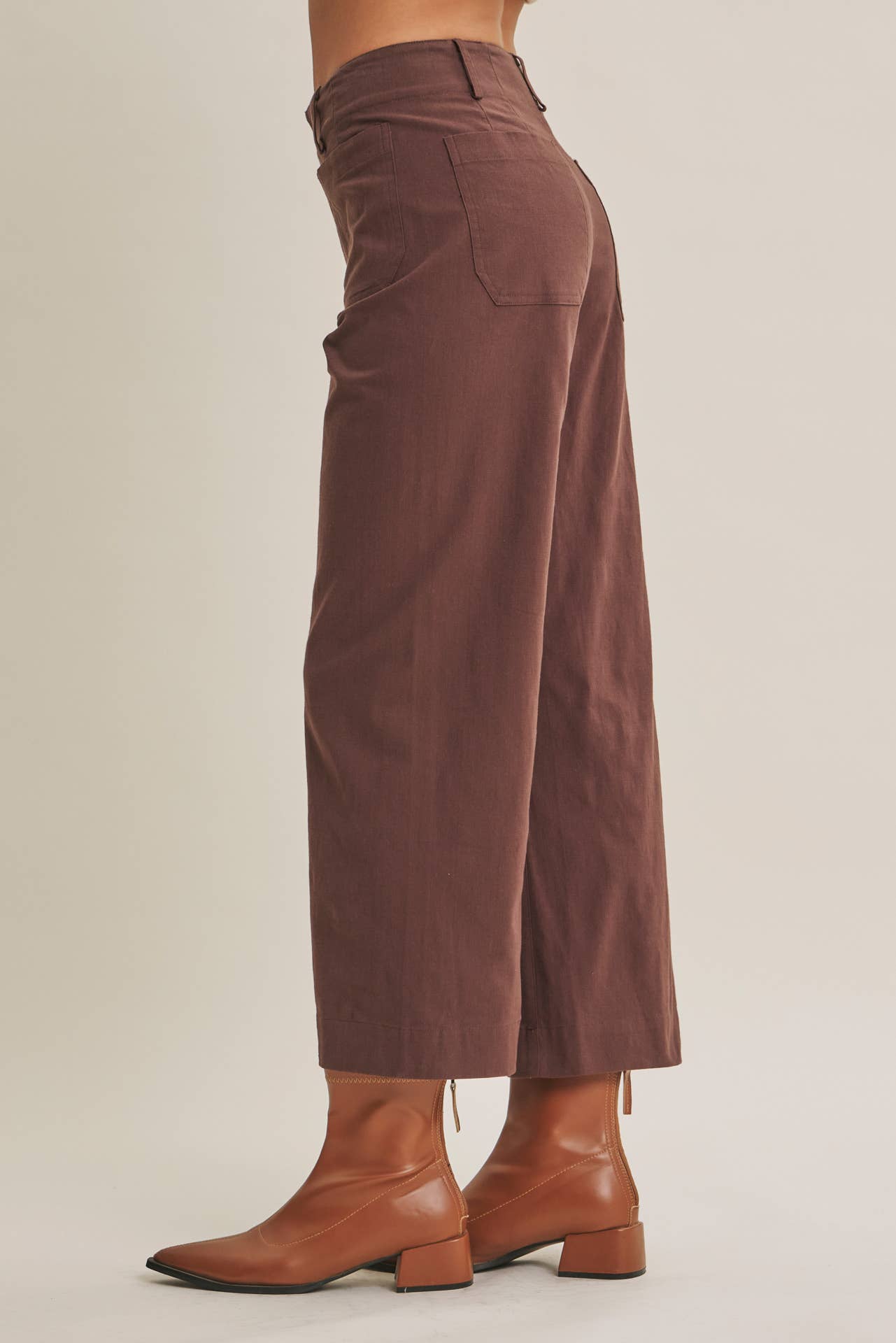 SEASONLESS STRETCHY COTTON LINEN ANKLE PANTS WITH POCKETS