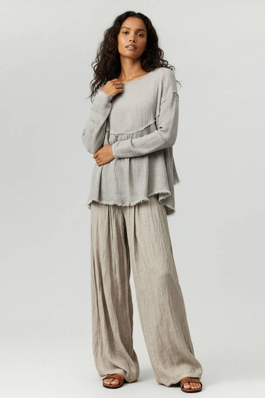 SOLID COTTON GAUZE BABYDOLL WASHED TOP