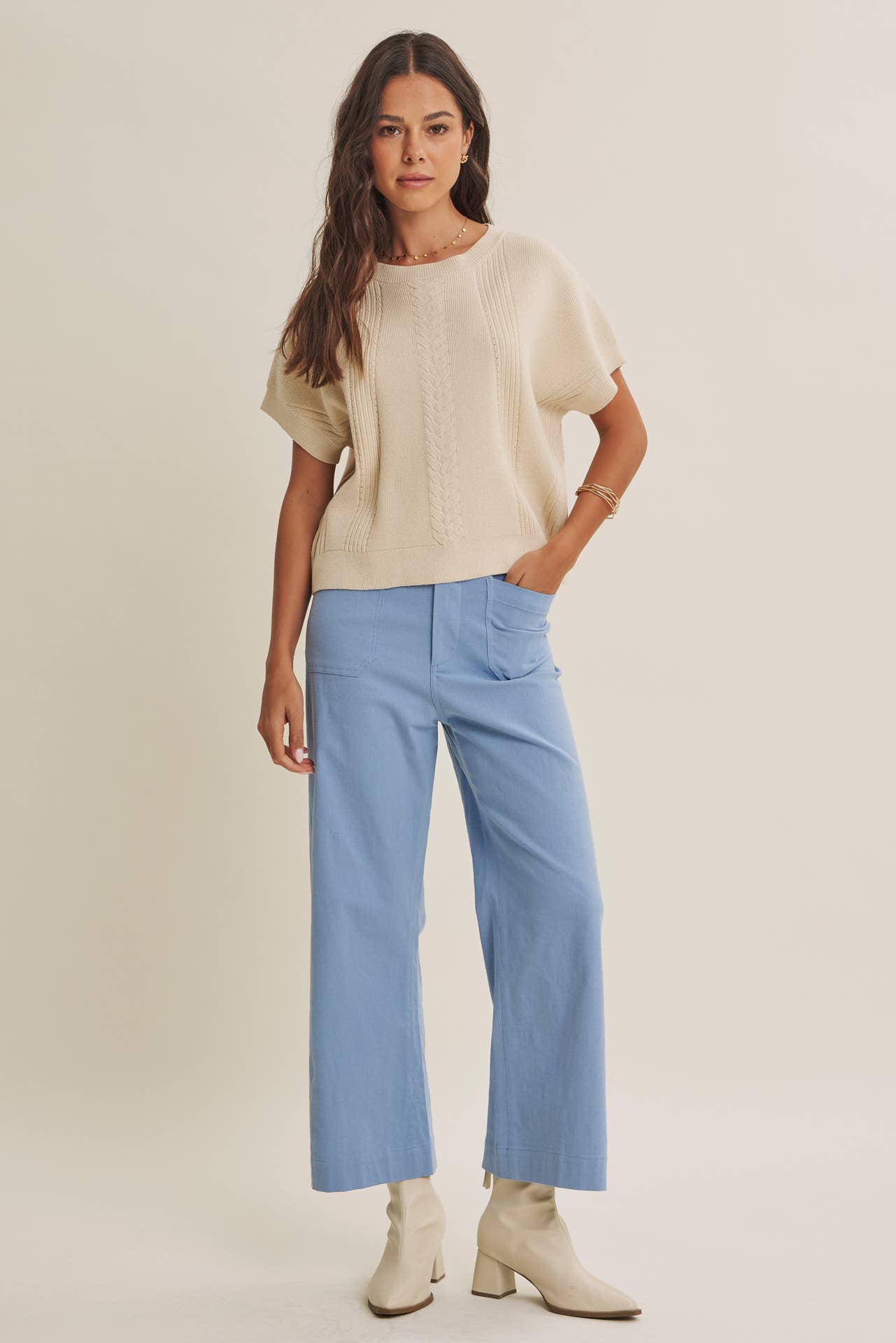 SEASONLESS STRETCHY COTTON LINEN ANKLE PANTS WITH POCKETS