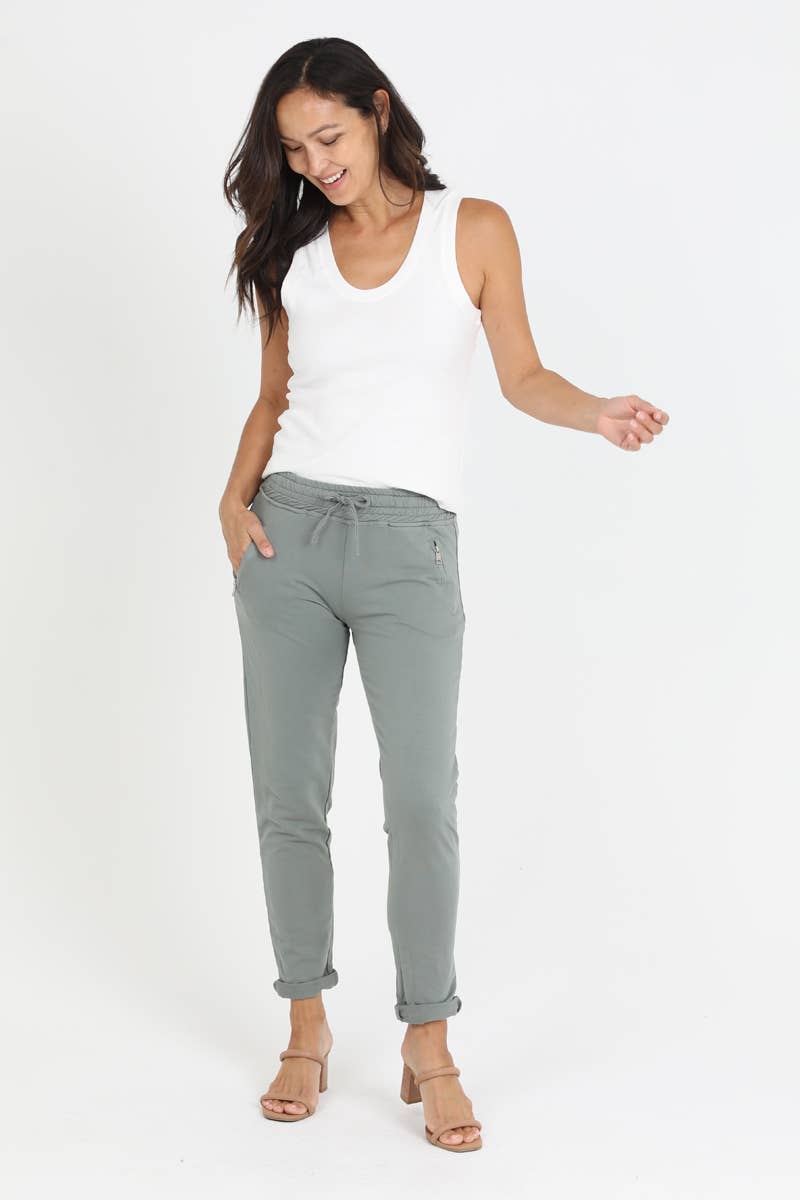 Pull on Tie Front French Terry Joggers-Olive