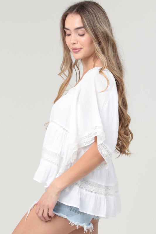 Lace Trim Square Neck Top