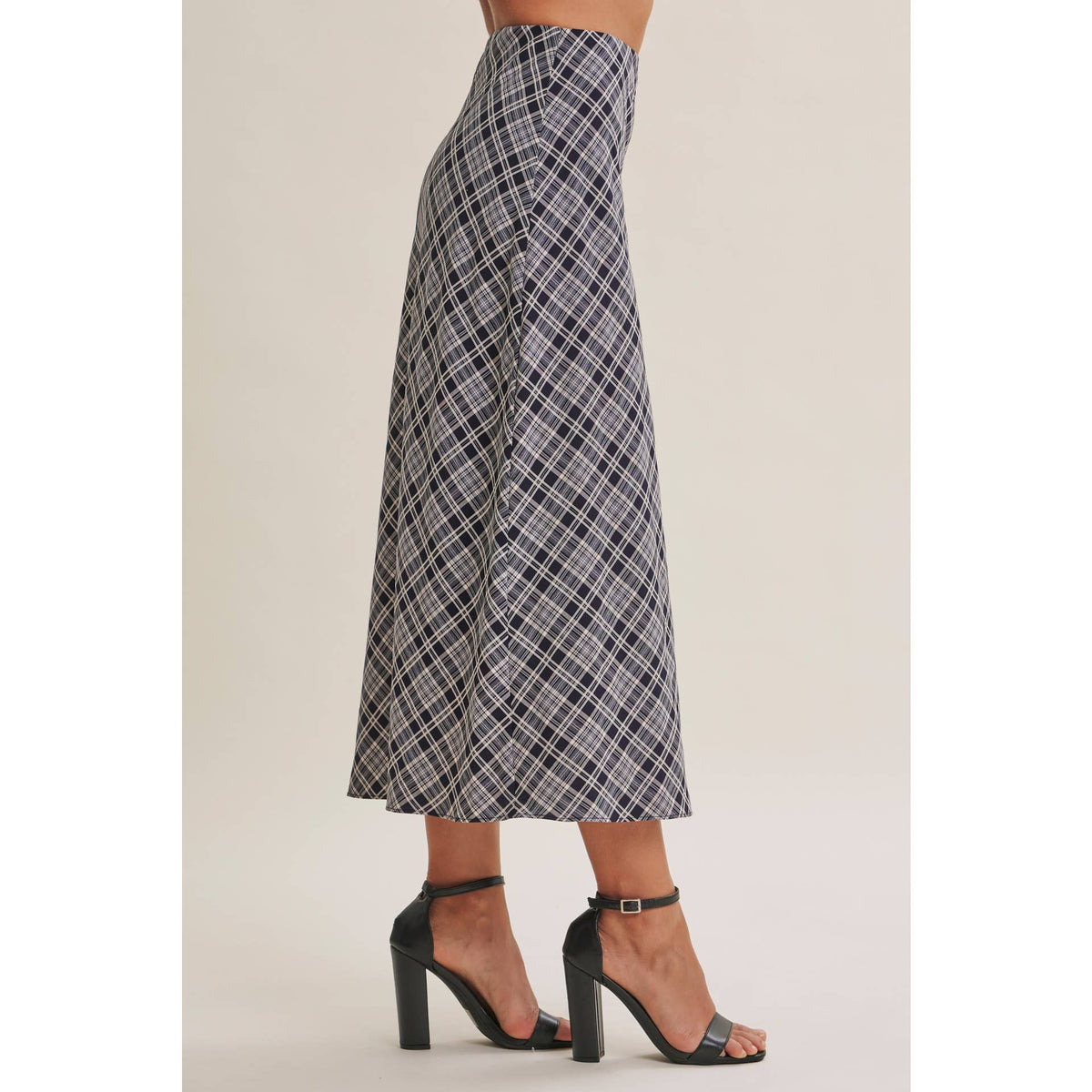 EASY MOVEMENT CLASSIC PLAID BIAS CUT MIDI SKIRT