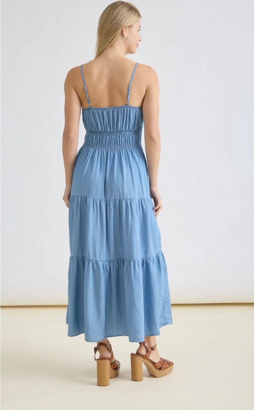 Chambray Spaghetti Strap Midi Dress