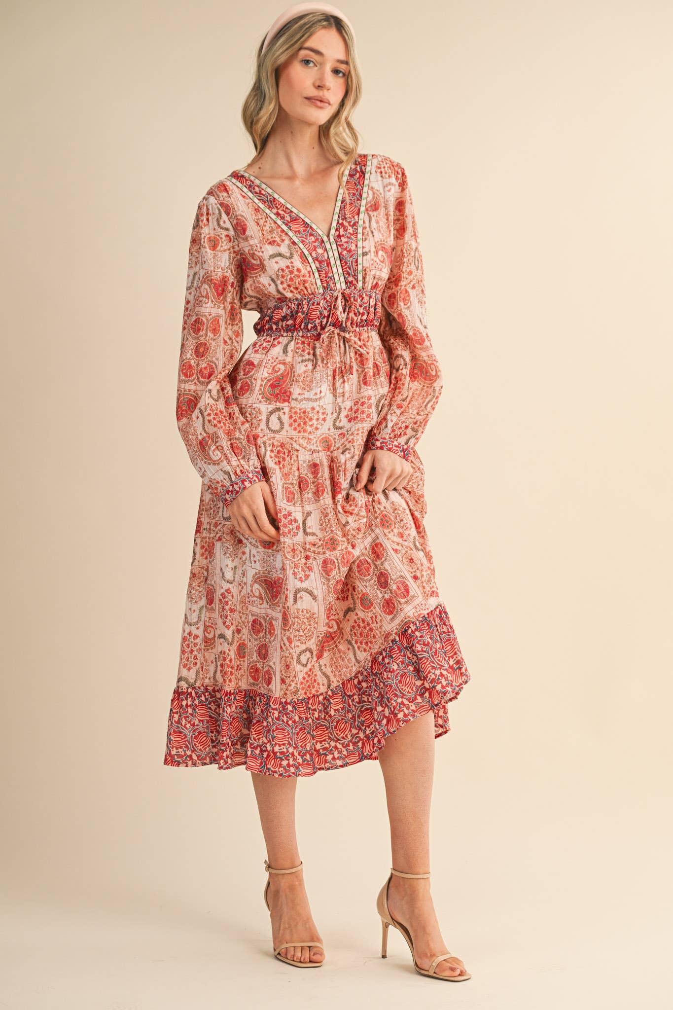 MIXED PAISLEY PRINT MIDI DRESS MDR4448