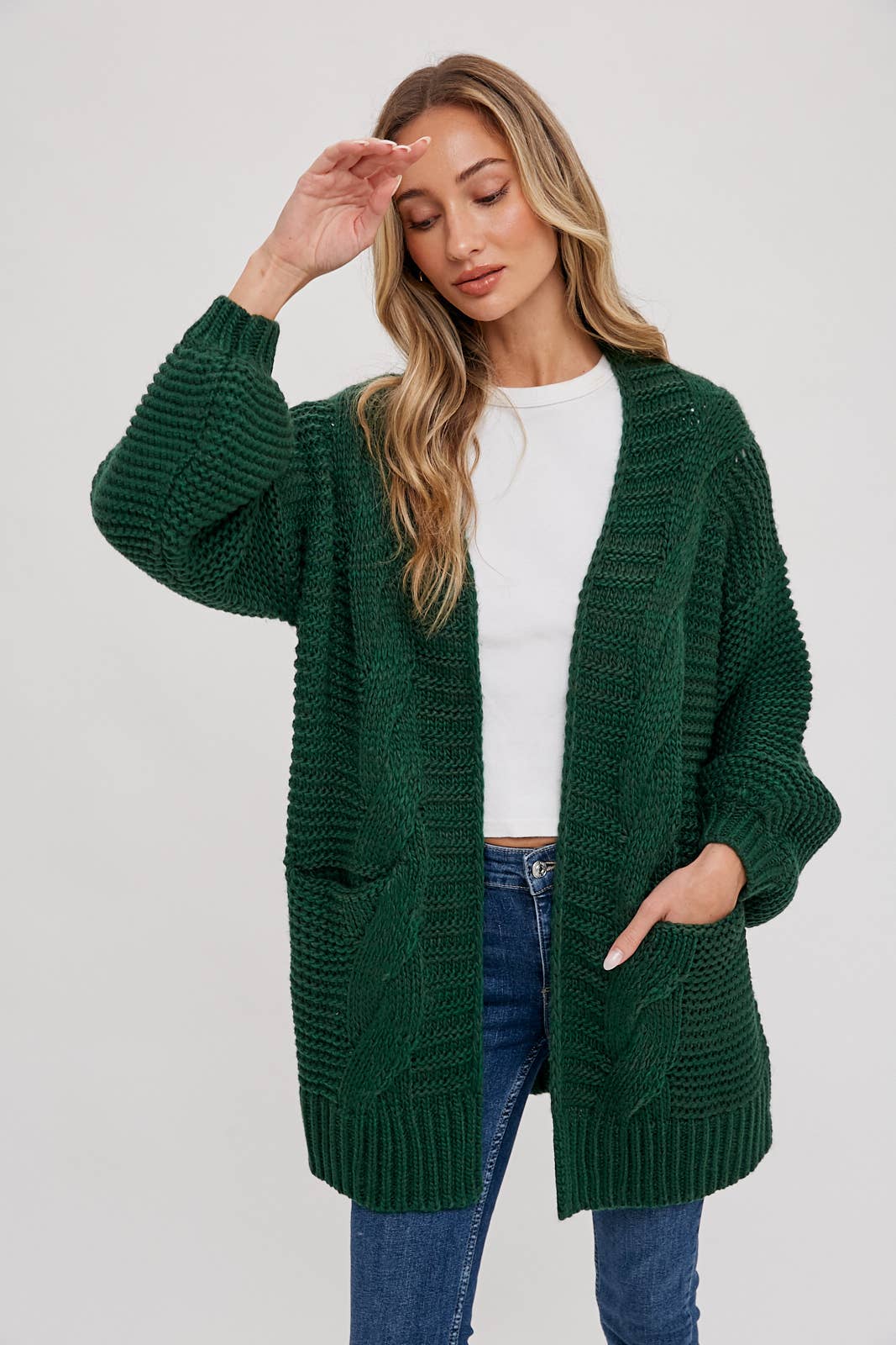 Ivory Chunky Cable Lantern Sleeve Cardigan