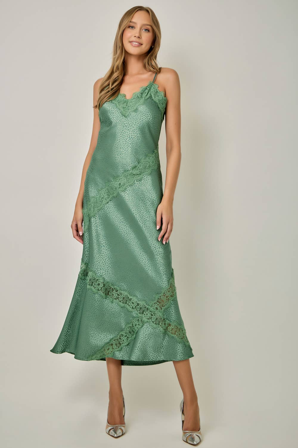 71390 Satin Leopard Textured Slip Dress