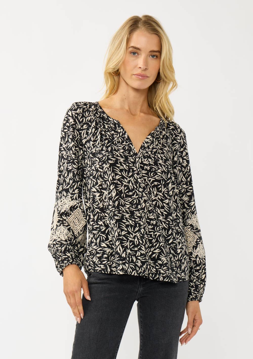 Embroidered Cuff Raglan Blouse