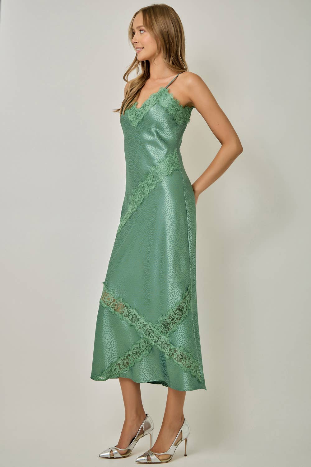 71390 Satin Leopard Textured Slip Dress