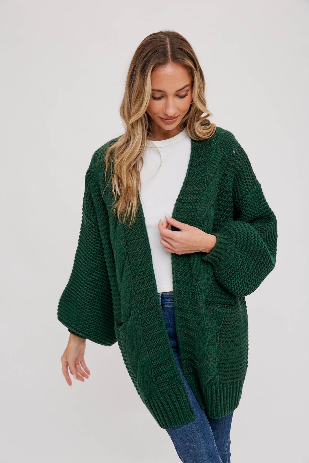 Ivory Chunky Cable Lantern Sleeve Cardigan