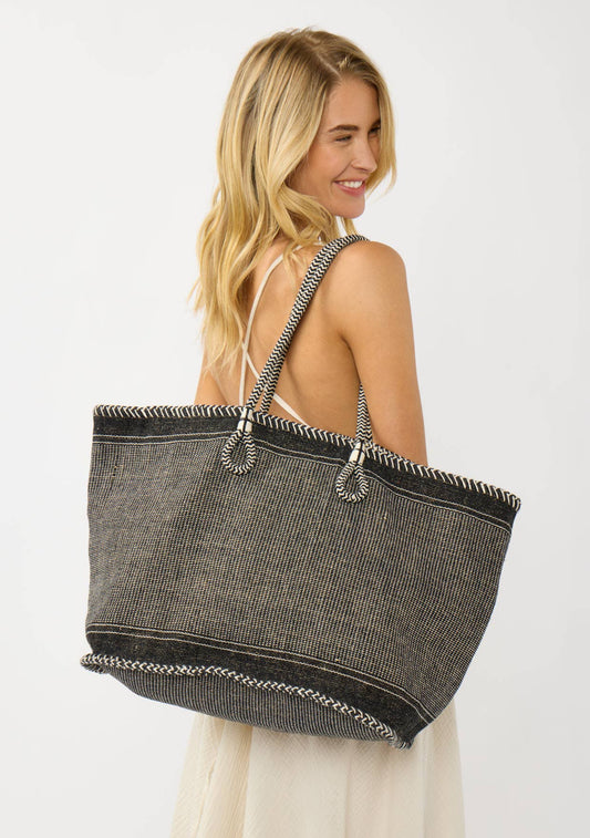 Large Woven Cotton Zip-Up Tote Bag
