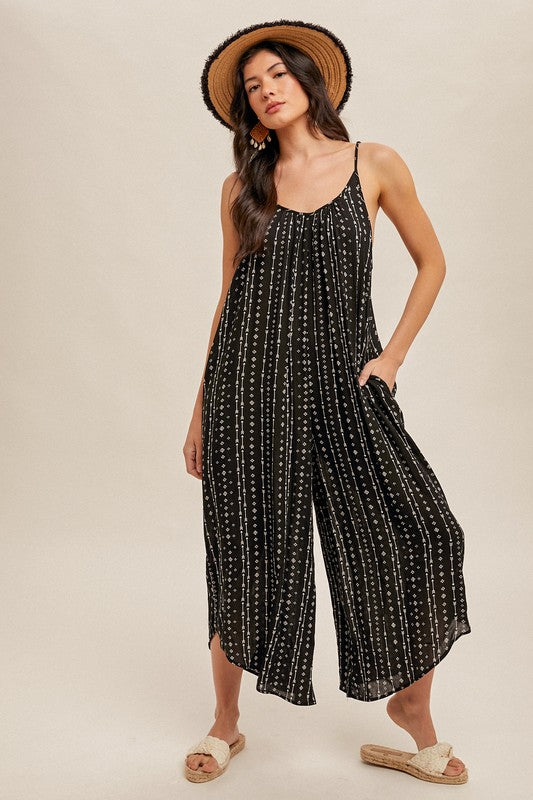 Black Tribal Stripe Jumpsuit