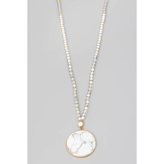 Semiprecious Circle Stone Pendant Necklace: White Stone