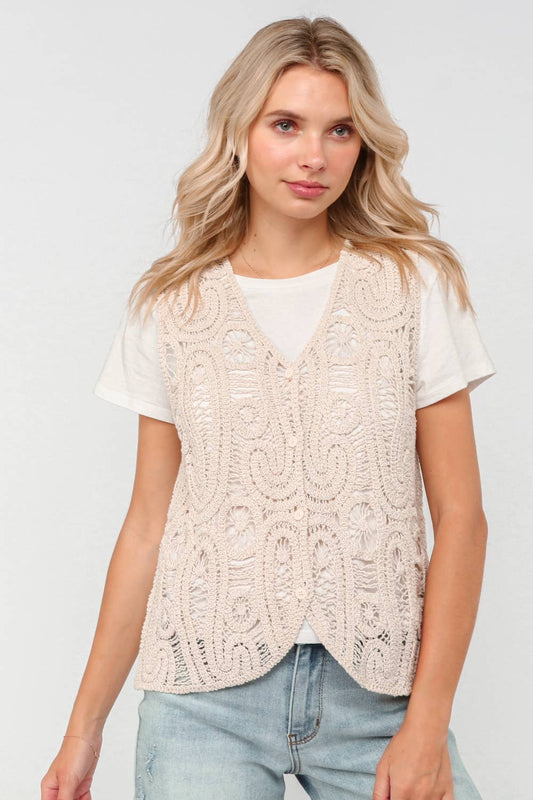 BUTTON DOWN PAISLEY CROCHET VEST