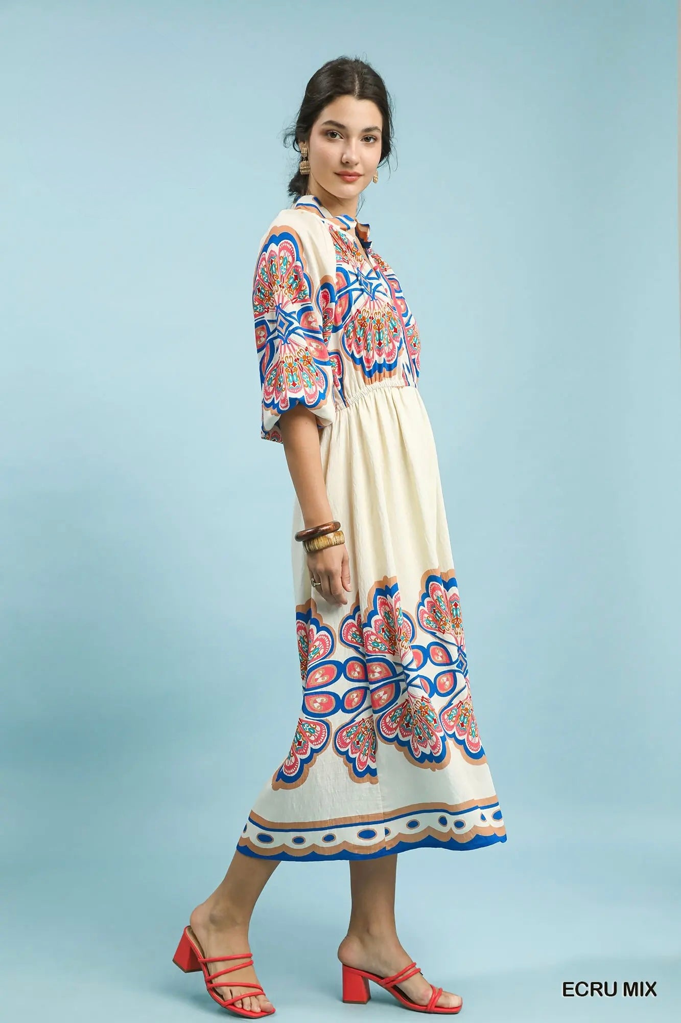 Plume Border Print Midi Dress