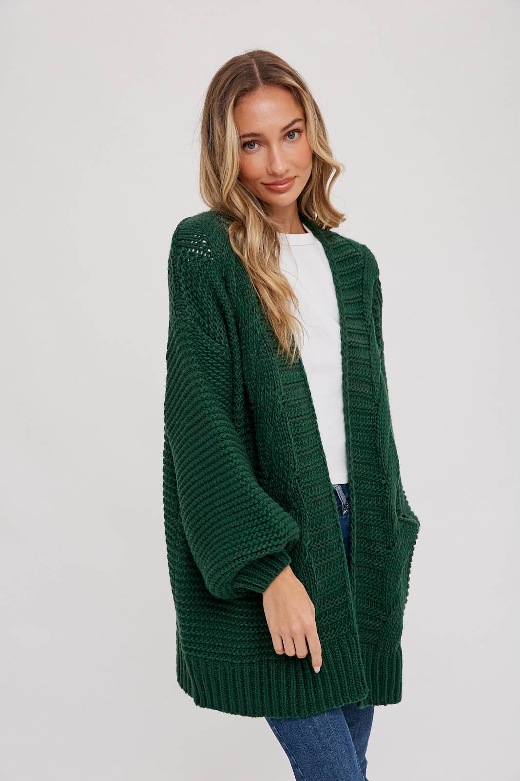 Ivory Chunky Cable Lantern Sleeve Cardigan