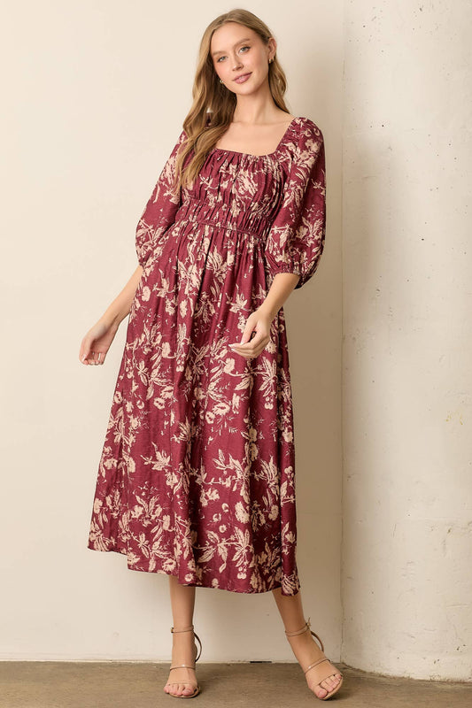 Maroon Floral Textured Print Dress