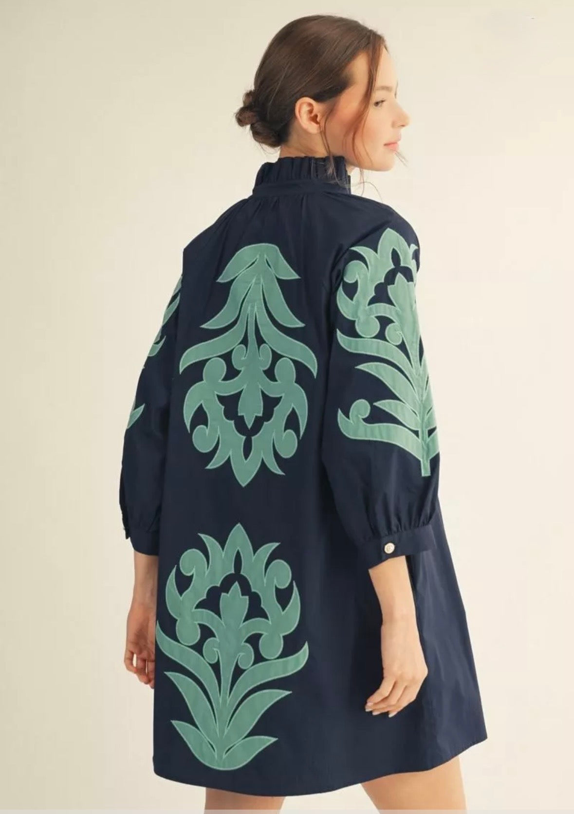 Navy and Mint Appliqué Shift Dress