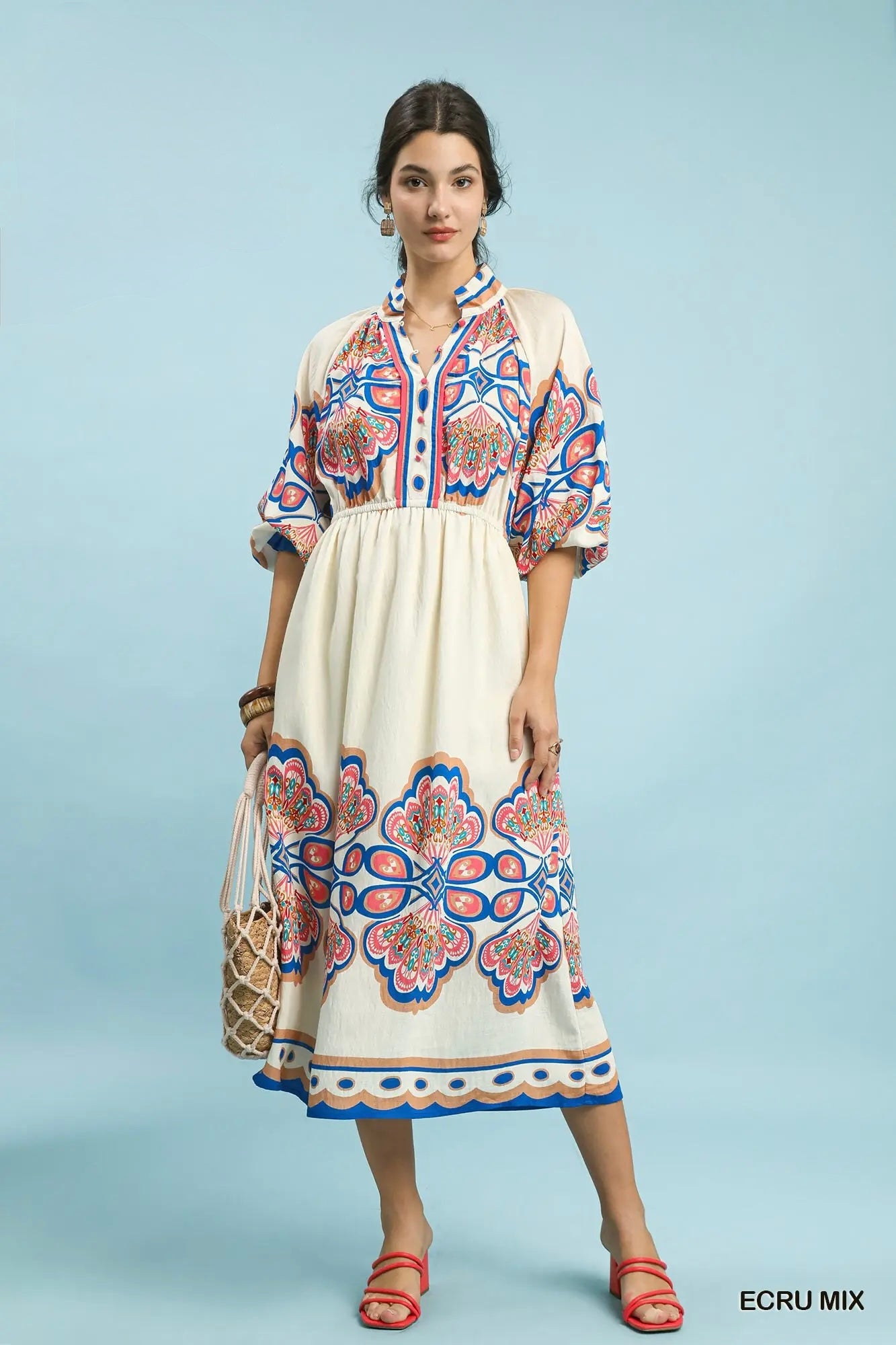 Plume Border Print Midi Dress