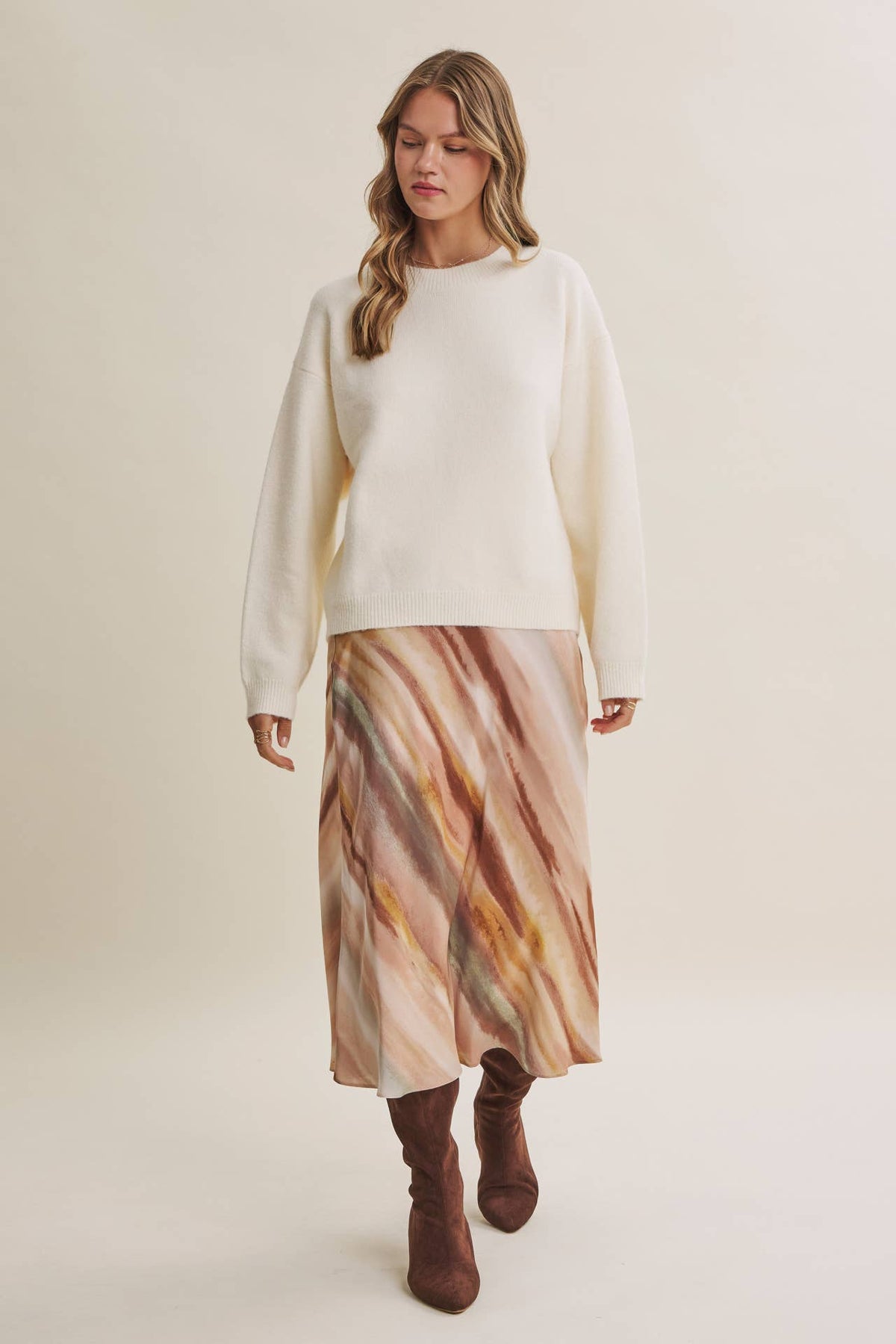 Fall Watercolor Abstract Satin Bias Midi Skirt