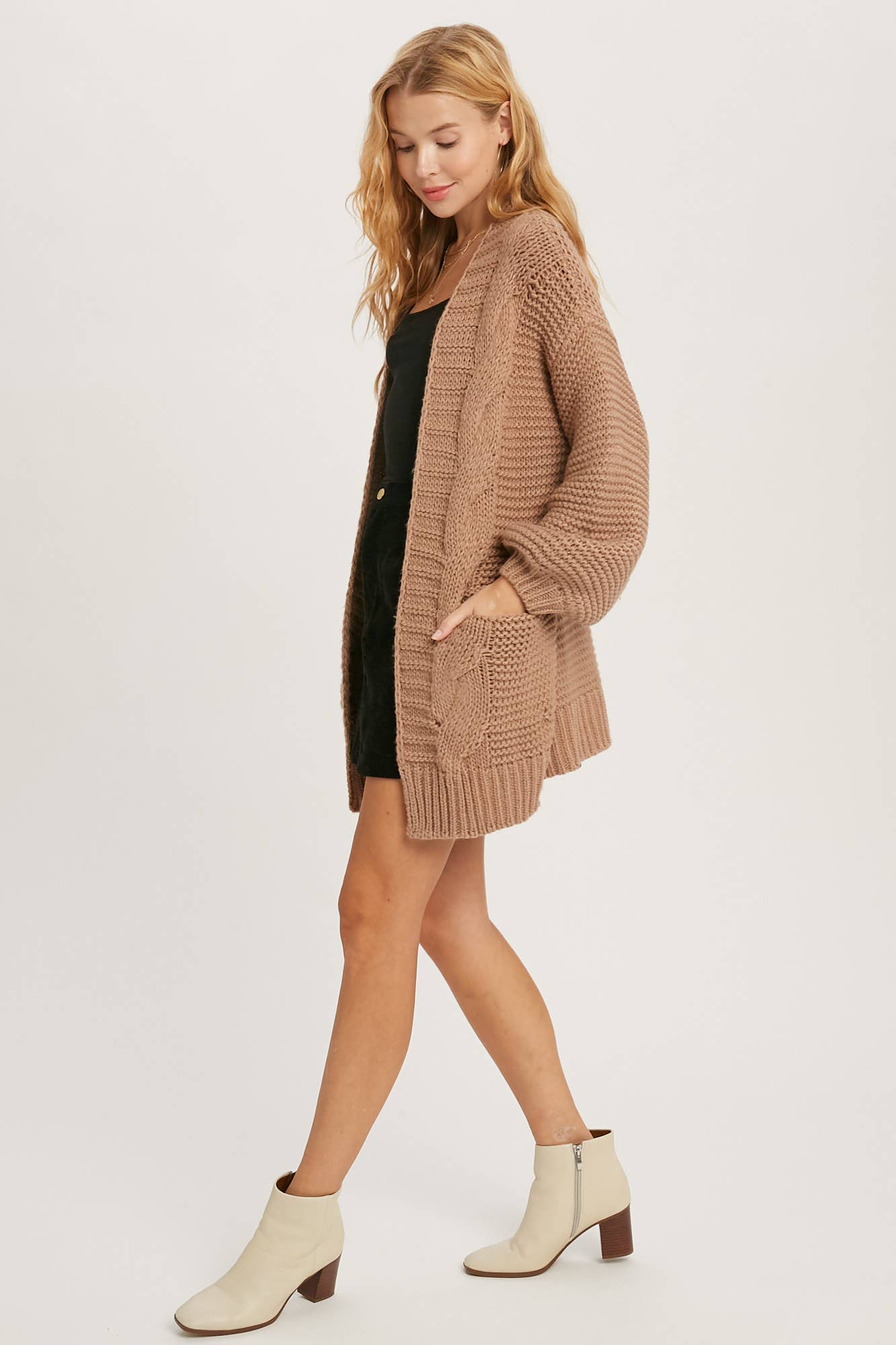 Ivory Chunky Cable Lantern Sleeve Cardigan