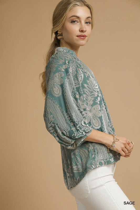 Sage and Silver Velvet Top