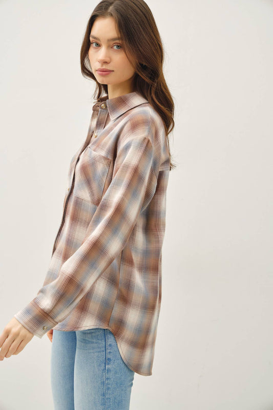 Rust, Grey and Cream Vintage Plaid Button-Up